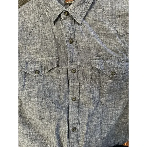 Patagonia Men's Large Blue Collared Full Button Front Pockets HEMP/COTTON Top - Picture 7 of 11